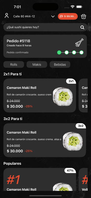Sushi2GO App - Pantalla Principal