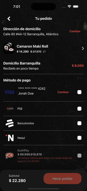 Sushi2GO App - Pedidos
